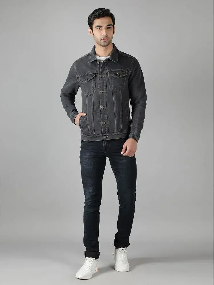 NUEVOSPORTA Grey Cotton Regular Fit Men s Denim Jacket Pack of 1 Buy NUEVOSPORTA Grey Cotton Regular Fit Men s Denim Jacket Pack of 1 Online at Best Prices in India on Snapdeal