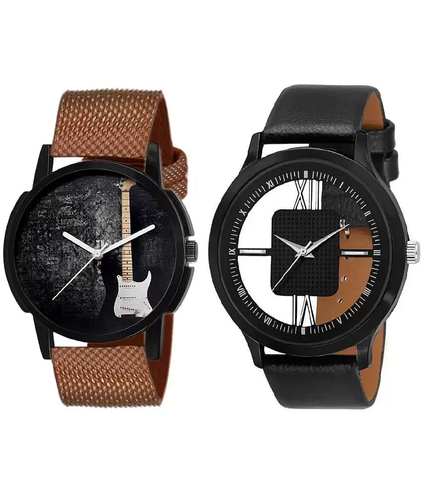 Combo Of 1 Black Dial Watch And 1 Square Golden Men's Stylish Watch With 1  Golden Patli Chain