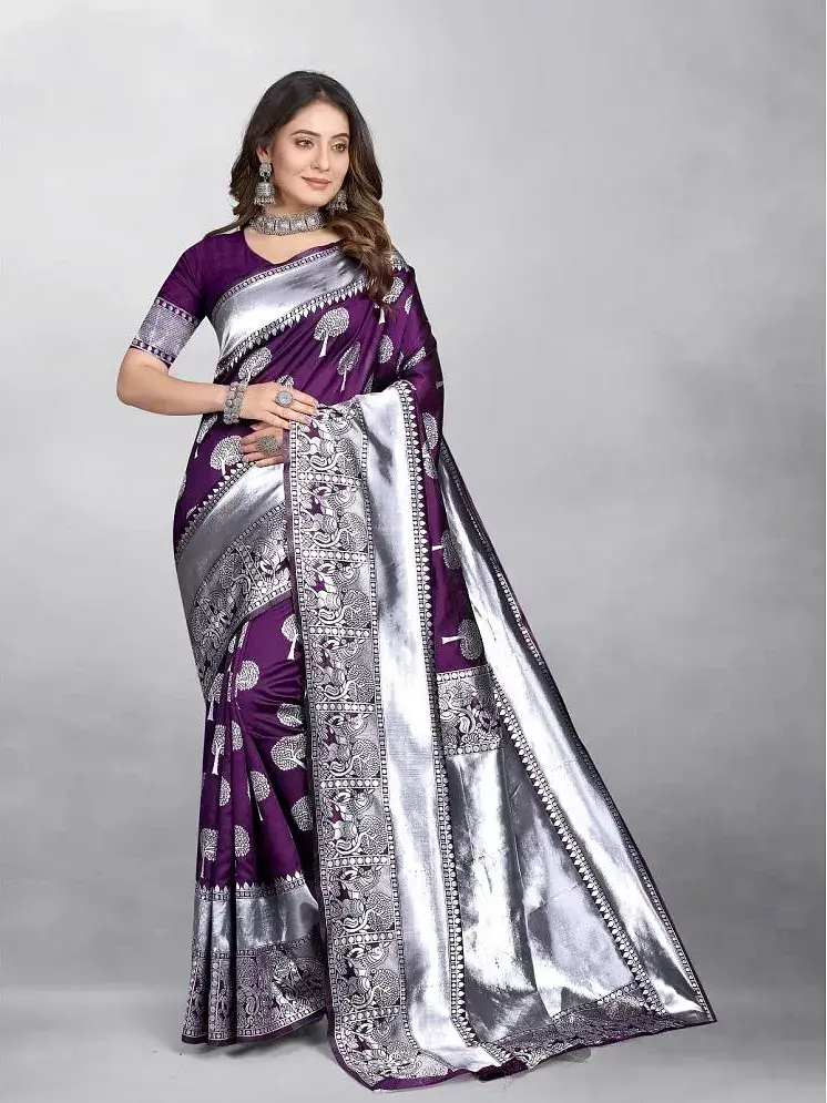 Sitanjalli Banarasi Silk Party Wear Saree With Blouse Piece Purple Price in India Buy Sitanjalli Banarasi Silk Party Wear Saree With Blouse Piece Purple Online at Snapdeal