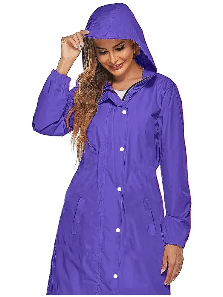 Dollar Polyester Long Raincoat Blue