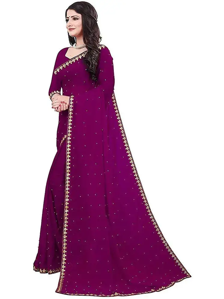 Saadhvi Chiffon Printed Saree With Blouse Piece Purple Pack of 1